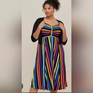 NWT Torrid Super Soft Rainbow Stripe Midi Button-Front Dress Sleeveless